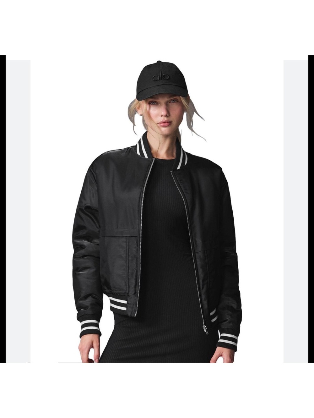 Alo Yoga Afterglow Varsity Black Jacket Coat Bomber